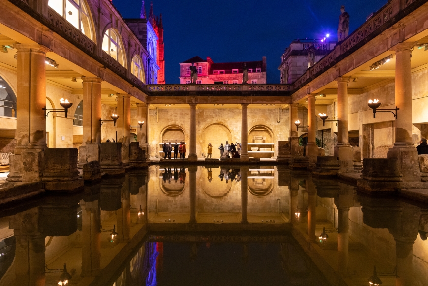 The Roman Baths at night 